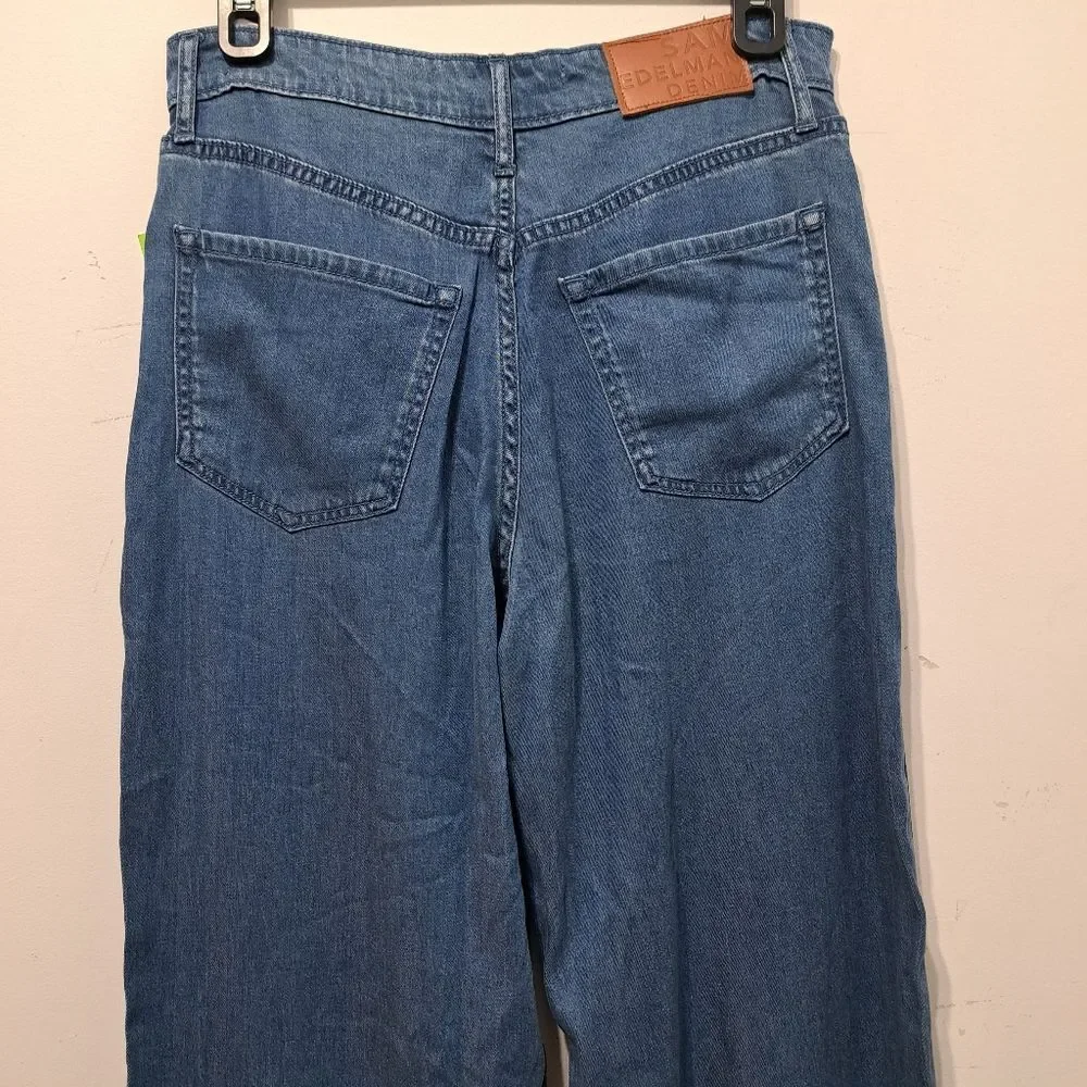 Sam Edelman High Rise Cuffed Boho Wide Leg Denim Jeans Mystic Size 26 NWT